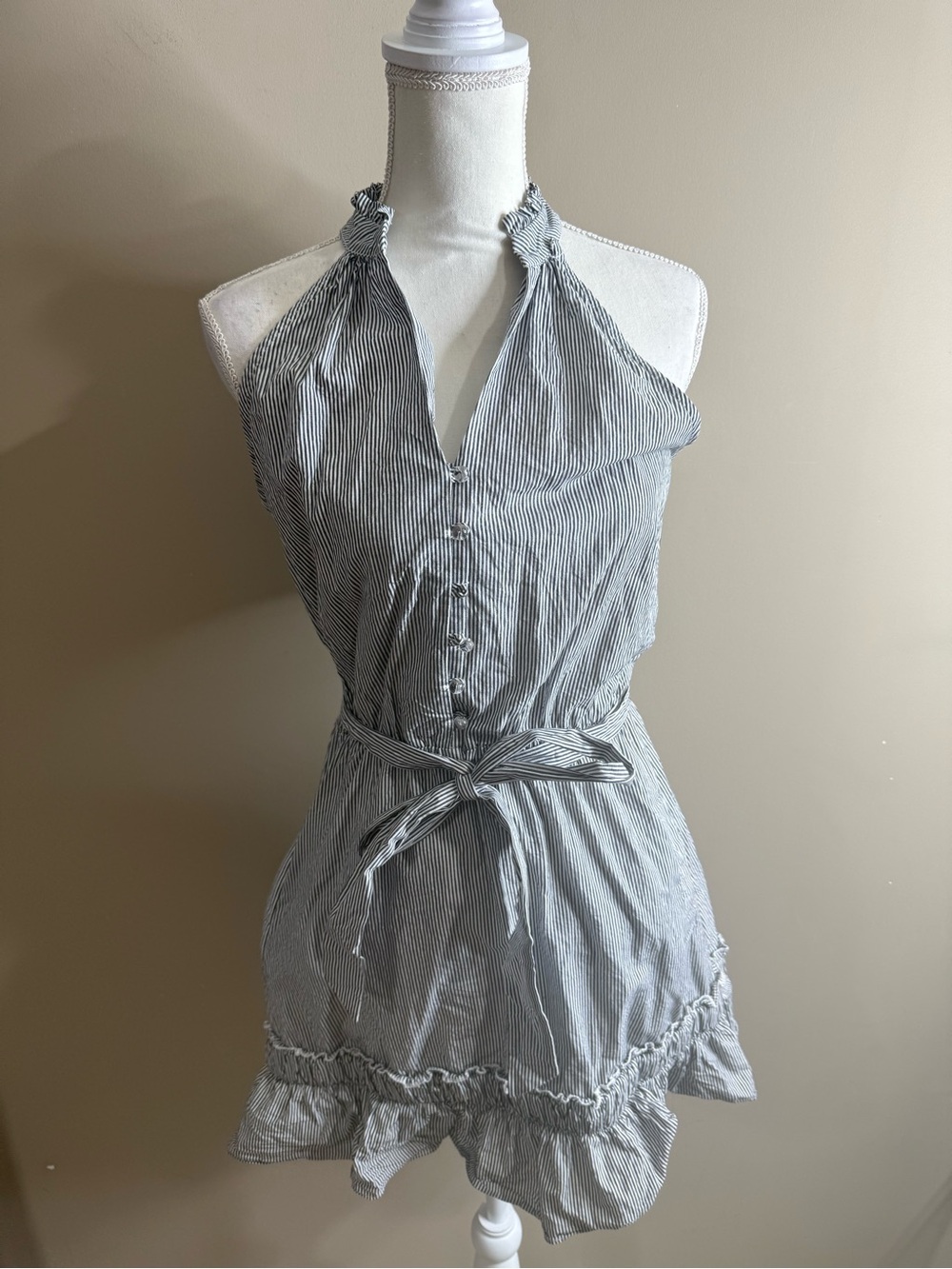 Tamara Striped Halter Tie-Waist Women’s Top blue and white small
